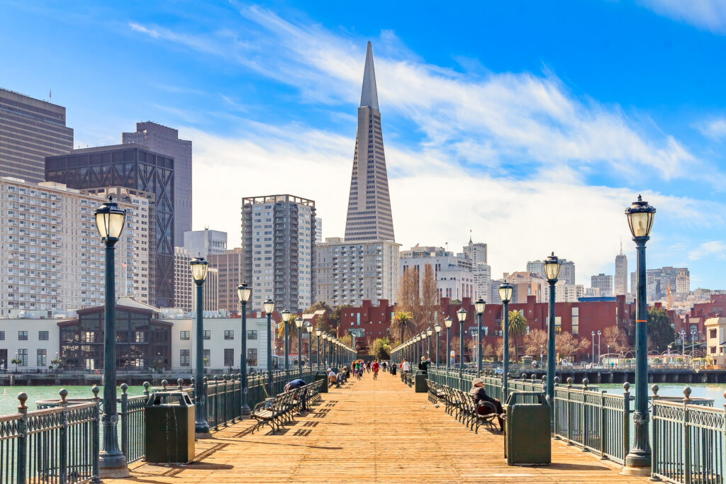 Wooden Pier 7 in San Fransisco, California, United States on a clear day