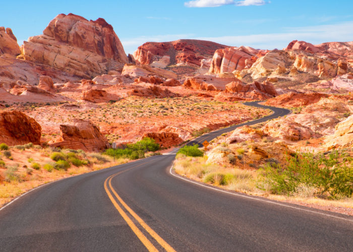 Road running through desert