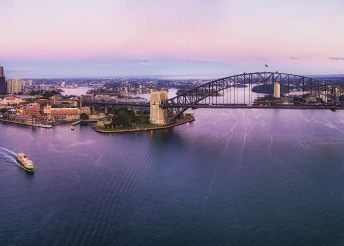 Panorama of Sydney, Australia skyline at sunrise