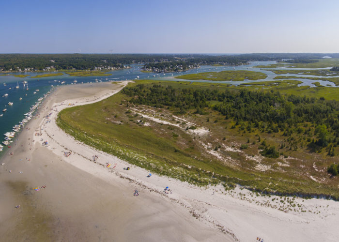 Aerial view of Wingaersheek Beach on Gloucester, Cape Ann