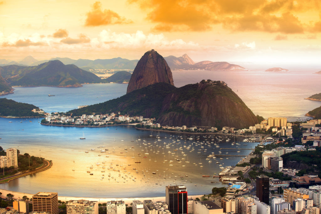 Aerial view of Rio de Janeiro, Brazil at sunset