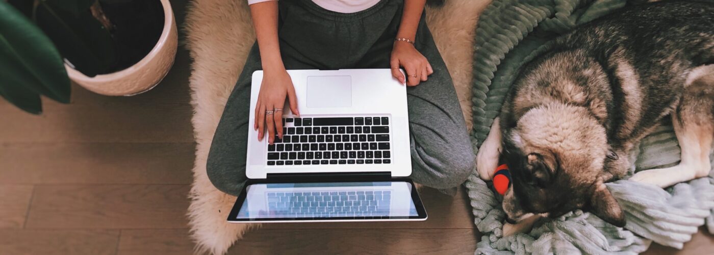 woman sitting at window looking at laptop